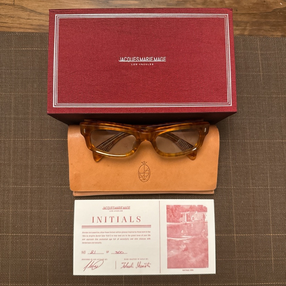 Jacques Marie Mage Initials tortoise brown sunglasses w/ light blue/green lenses